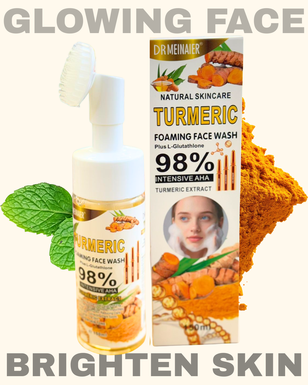 Turmeric Kojic Brightening Foaming Face Cleanser for Dark Spots & Acne – Daily Face Wash for Hyperpigmentation, Uneven Skin Tone & Dull Skin, Suitable for All Skin Types